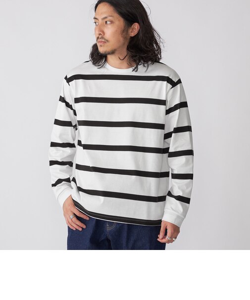 SHIPS: ワイドパネル ボーダー クルーネック Tシャツ (ロンT)