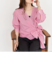 quaranciel:〈洗濯機可能〉ストライプ カシュクール シャツ ブラウス