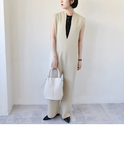 quaranciel:〈手洗い可能〉ディープVネック ニット オールインワン