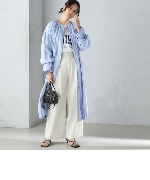 撥水加工/手洗い可能〉裾 ドロスト ノーカラー ロング コート 24SS