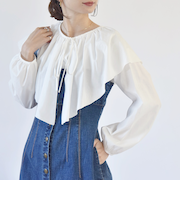 quaranciel:〈手洗い可能〉ラッフル ビッグカラー ブラウス