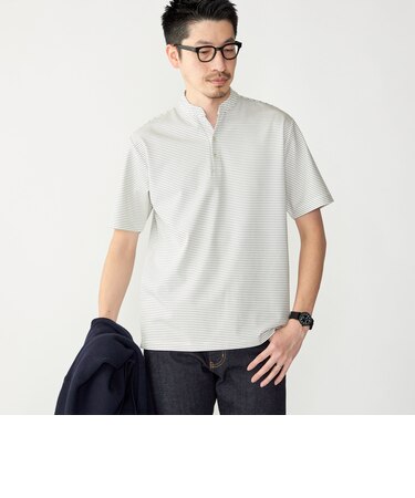 【WEB限定】SHIPS:〈接触冷感〉アイスタッチ ボーダー スムース バンドカラー ポロシャツ