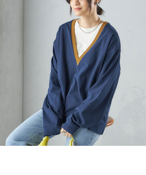 【SHIPS別注】onit:〈洗濯機可能〉ディープ Vネック ロング スリーブ TEE ◇