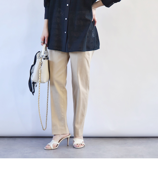 quaranciel:〈洗濯機可能〉コットン サテン スリム テーパード パンツ