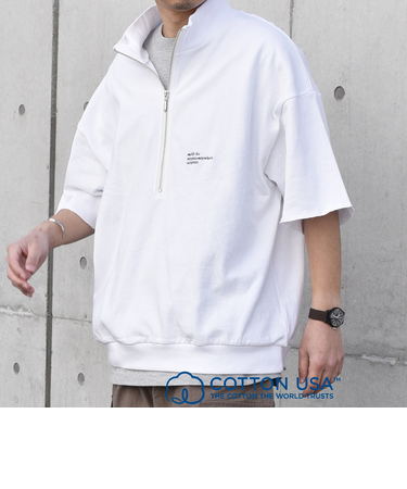 SHIPS any: COTTON USA ワンポイント ロゴ ハーフジップ Tシャツ◇