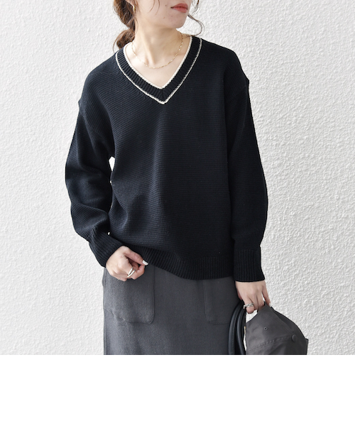 SHIPS any:〈手洗い可能〉リリヤーン ライン Vネック ニット プル