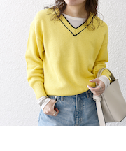 SHIPS any:〈手洗い可能〉リリヤーン ライン Vネック ニット プルオーバー