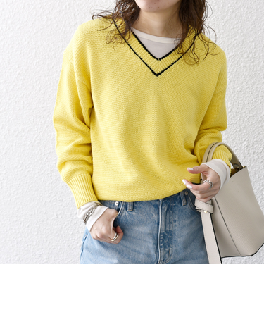 SHIPS any:〈手洗い可能〉リリヤーン ライン Vネック ニット プルオーバー