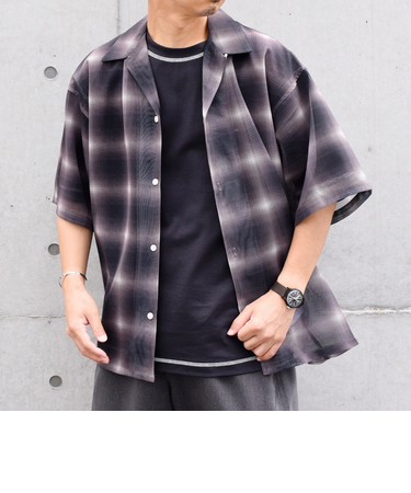 SHIPS any: メッシュ オンブレチェック / ウェーブ パターン オープンカラー シアー シャツ◇