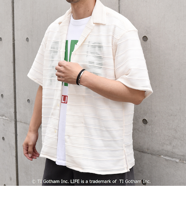 SHIPS any: マルチパターン オープンカラー メッシュ シアー シャツ◇