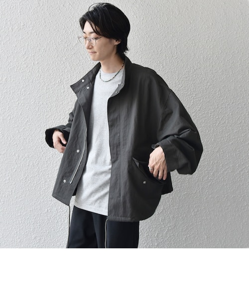 MORABITO モラビト　ドルマンスリーブ　シャツジャケット　薄手ブルゾン SHIPS any: 〈洗濯機可能〉ドルマンスリーブ スタンドカラー ショート