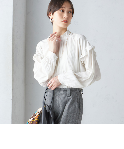 マーガレットカットジャカード ウエストギャザーブラウス｜トゥモロ