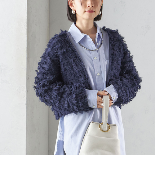 新品未使用　ギマテープフリンジカーディガン 手洗い可能〉ギマ フリンジ ショート カーディガン｜シップス