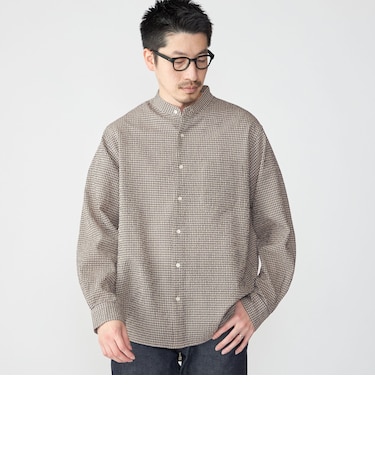 SHIPS: エアー サッカー バンドカラー リラックス 長袖 シャツ〈単色／チェック〉