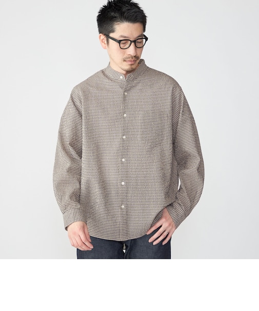 SHIPS: エアー サッカー バンドカラー リラックス 長袖 シャツ〈単色／チェック〉