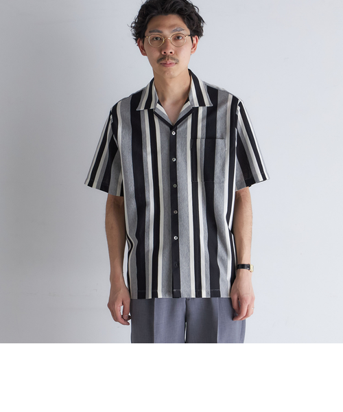 ストライプのみ SHIPS: ハニカム ストライプ オープンカラー シャツ｜シップス