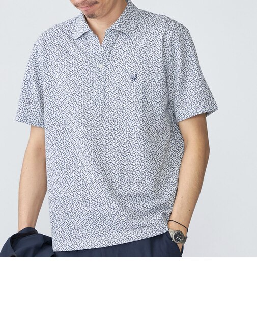 【WEB限定】SHIPS:〈吸水速乾・UVケア〉ワンポイントロゴ 小花柄 セミワイドカラーポロシャツ