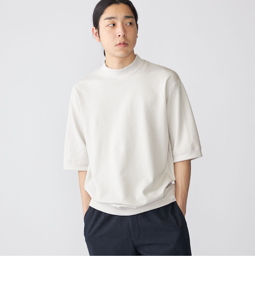 【SHIPS別注】THYARD: スーピマコットン インレー モックネック Tシャツ