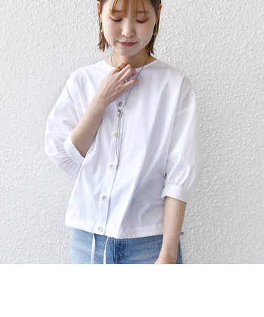 〈手洗い可能〉裾 ドロスト メタル ボタン ブラウス