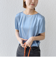 〈手洗い可能〉サテン ショート スリーブ ブラウス