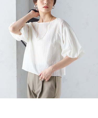 〈手洗い可能〉タック バルーン スリーブ 5分袖 ブラウス