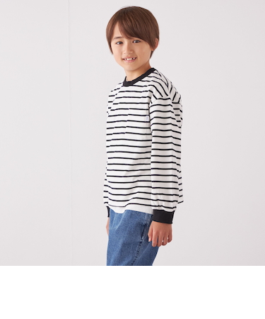SHIPS any: リンガーネック ボーダー 長袖 ポケット Tシャツ<KIDS>