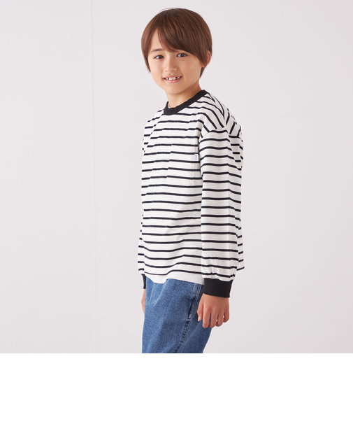 SHIPS any: リンガーネック ボーダー 長袖 ポケット Tシャツ<KIDS>