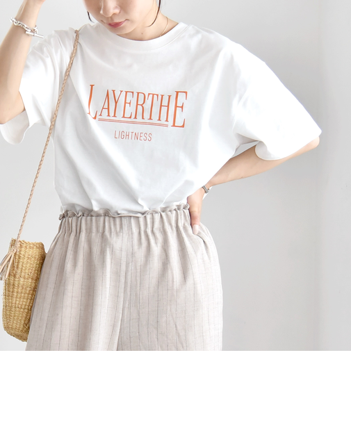 quaranciel:〈洗濯機可能〉クルーネック コットン ロゴ プリント TEE