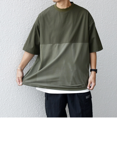 SHIPS any: 〈洗濯機可能〉ナイロン / メッシュ コンビ フットボール Tシャツ◇