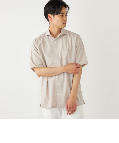 SHIPS Colors:ノーアイロン ウールライク ワイドカラー ショートスリーブ シャツ