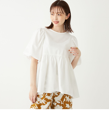 SHIPS Colors:〈洗濯機可能〉サッカー パフスリーブ ペプラム トップス◇