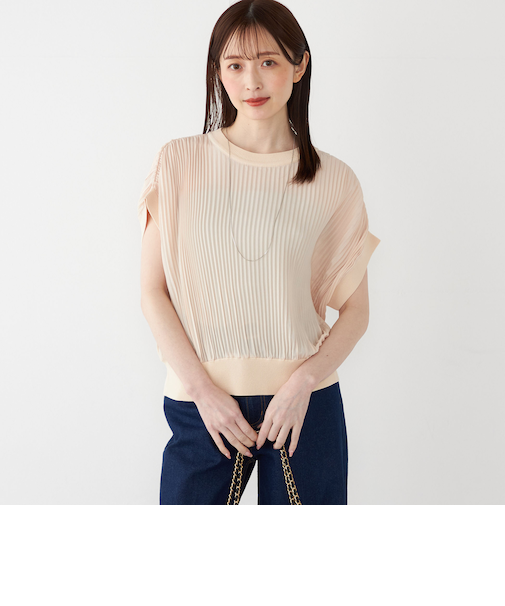 SHIPS Colors:〈手洗い可能〉プリーツ ニット コンビ プルオーバー