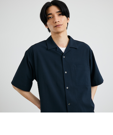 City Ambient Products: オープンカラー 楊柳 ソリッド ショートスリーブ シャツ