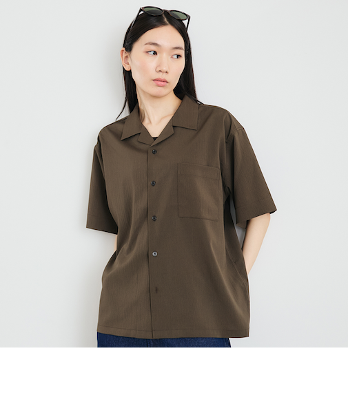 City Ambient Products: オープンカラー 楊柳 ソリッド ショートスリーブ シャツ