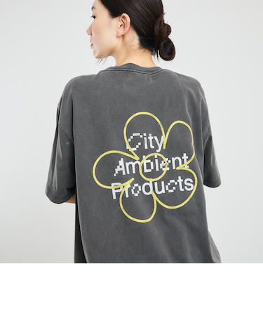 City Ambient Products: フラワー プリント フェード ピグメント Tシャツ