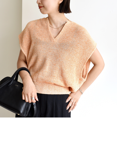 〈手洗い可能〉ポリエステル 麻 スキッパー プルオーバー