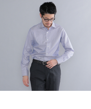 SHIPS:イージーアイロン ピンストライプ ワイドカラー シャツ