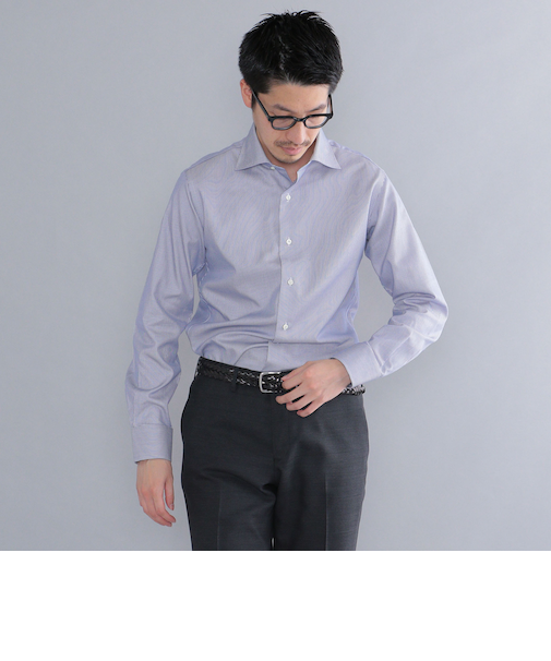 SHIPS:イージーアイロン ピンストライプ ワイドカラー シャツ