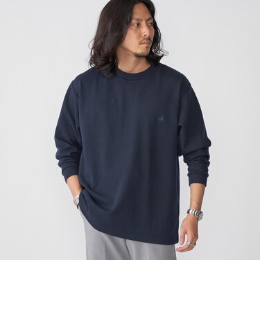 【WEB限定】SHIPS: ワンポイント ロゴ バーズアイ クルーネック ロングスリーブ Tシャツ