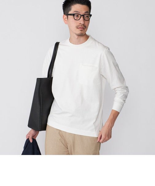 【WEB限定】SHIPS: テレワーク ビズ ガスコットン クルーネック ポケットTシャツ（ロンT）