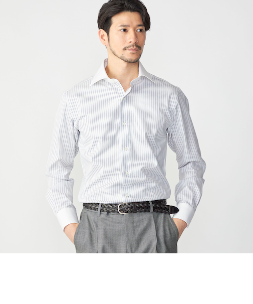 SHIPS: ワイドカラー マルチ ストライプ クレリック シャツ