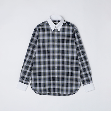 GUY ROVER: コットン タータンチェック タブカラー クレリック シャツ