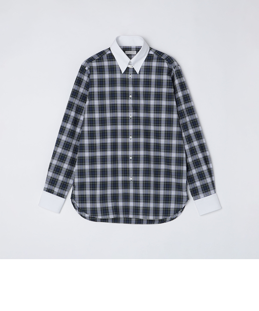 GUY ROVER: コットン タータンチェック タブカラー クレリック シャツ