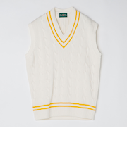 ALANPAINE: 7ゲージ ケーブル編み コットン クリケット ニット ベスト