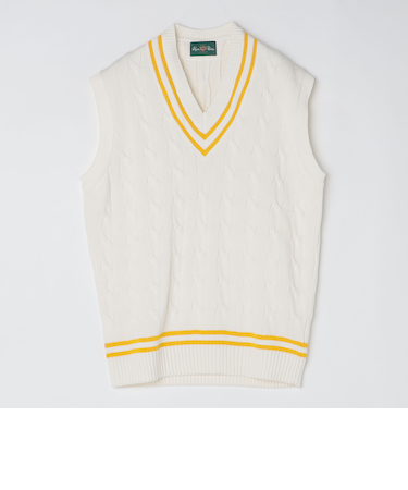 ALANPAINE: 7ゲージ ケーブル編み コットン クリケット ニット ベスト