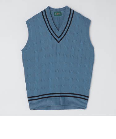 ALANPAINE: 7ゲージ ケーブル編み コットン クリケット ニット ベスト