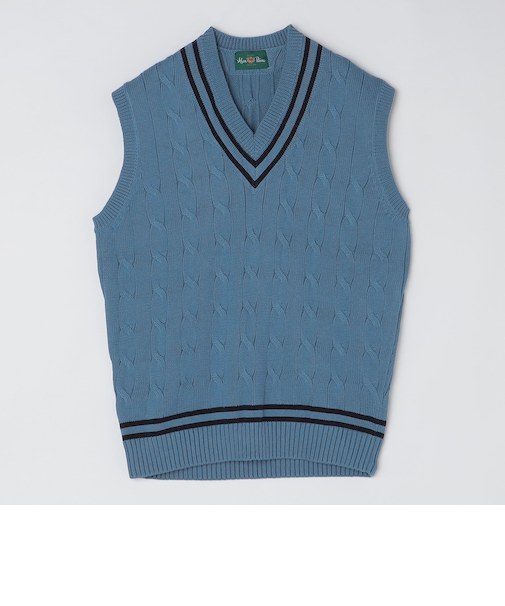 ALANPAINE: 7ゲージ ケーブル編み コットン クリケット ニット ベスト