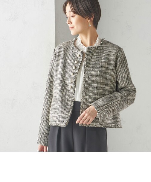 〈セレモニー対応可〉スラブ ツイード ノーカラー ジャケット（セットアップ対応）