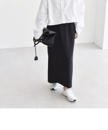 quaranciel:〈洗濯機可能〉ペプラム ベルト付 ストライプ Iライン スカート