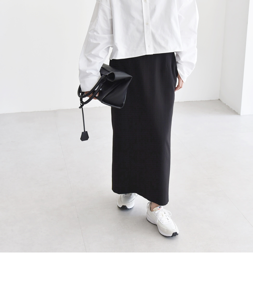 quaranciel:〈洗濯機可能〉ペプラム ベルト付 ストライプ Iライン スカート